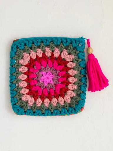 [BAG000075] Bolsa de crochet con cremallera en color verde azulado