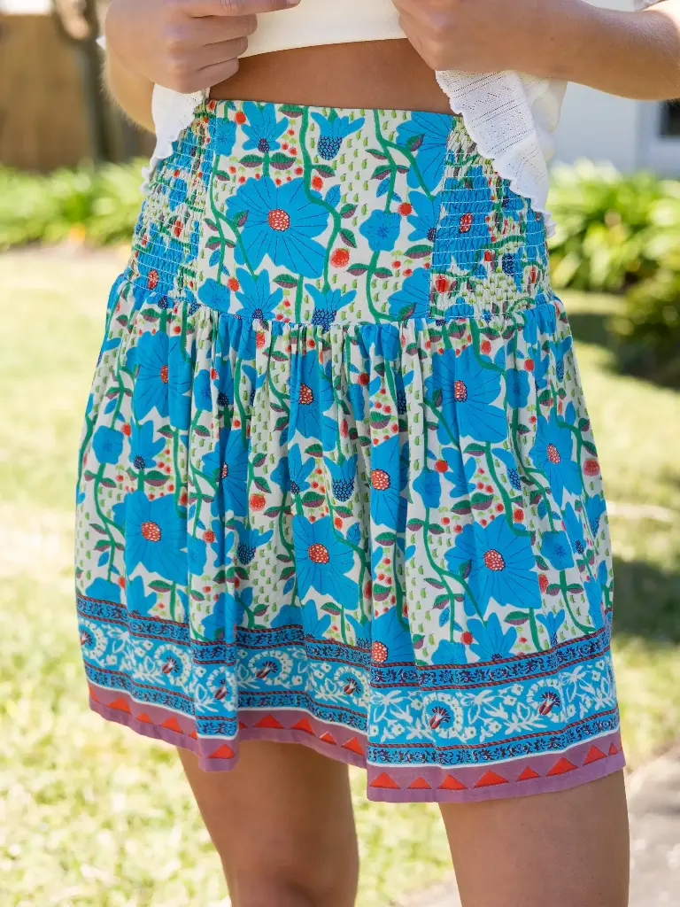 Minifalda M Crema Azul Floral