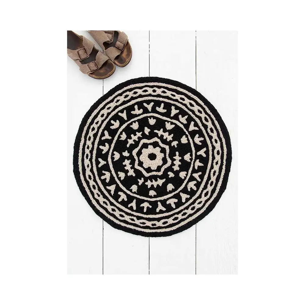 Round Rug Black & Cream Mandala
