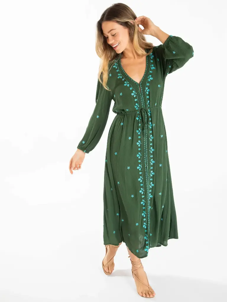 Brae bordado midi talla S oliva