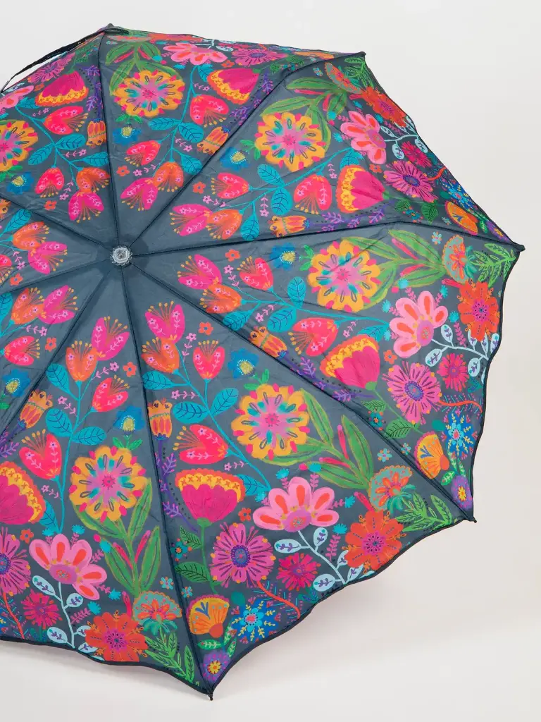 Paraguas plegable con flores azul marino