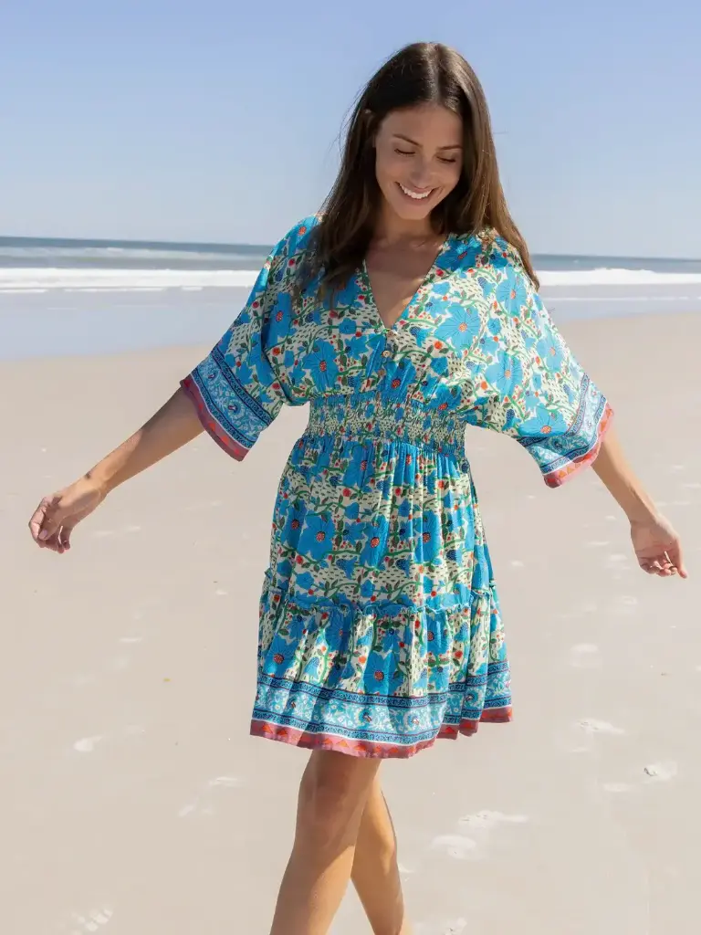Vestido Celia M cream azul floreado