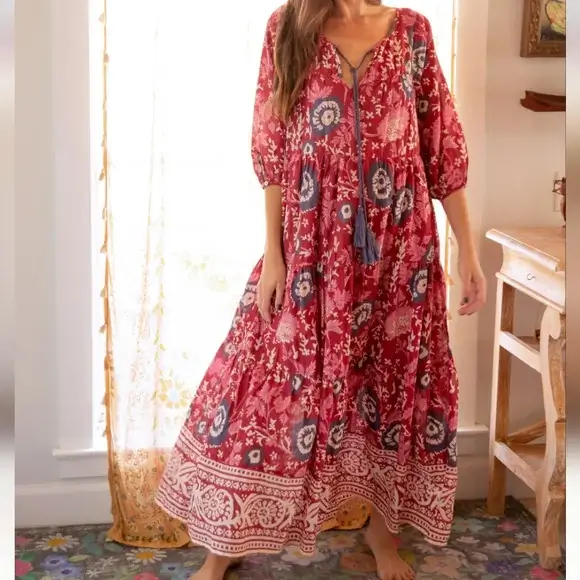 Augusta Vestido Maxi Rojo y Rosado M