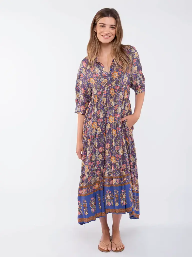 Vestido Rebecca M azul y amarillo