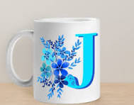 Taza de letra J floral azul