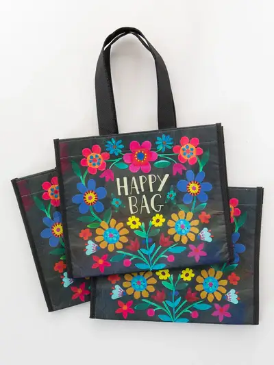 Bolsas reusables y recicladas negras Vive Feliz