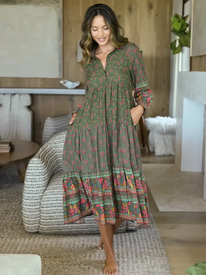 Vestido Verdo Olivo Mangas Largas XXL