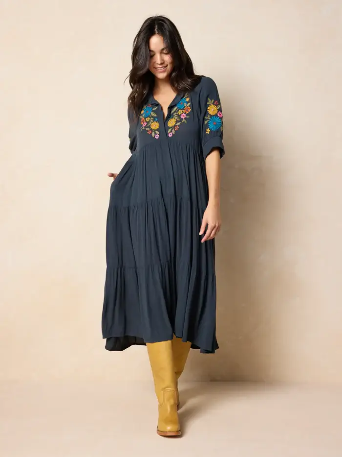 Vestido Rebecca Bordado Azul Floral XXL