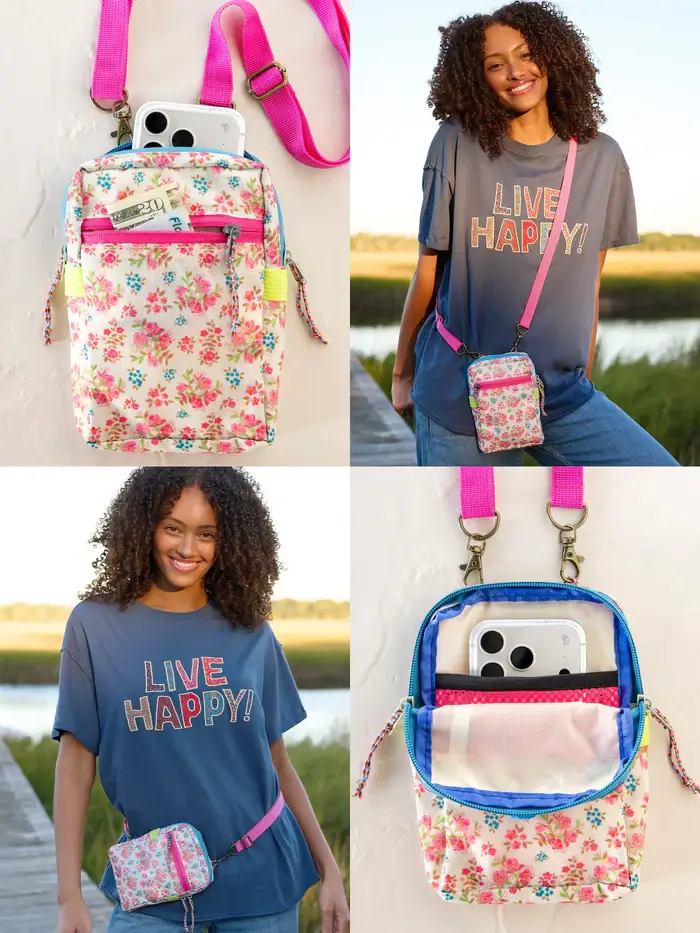 Cartera crossbody 8 en 1 floral rosada