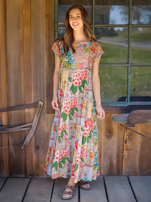 Vestido Floreado Crema M algodon Patch