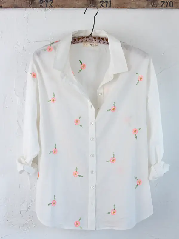 Camisa en algodon Barcelona bordada con botones Small