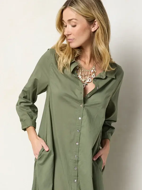 Vestido verde olivo en algodon Medium