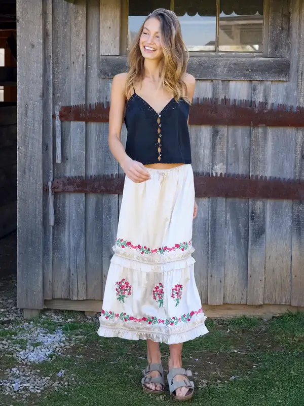 Flora Maxi Falda Small Fuchsia y Ivory Small