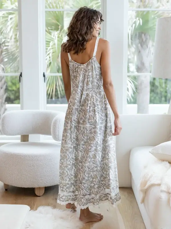 Jumpsuit en algodon y encaje Medium Crema floreado
