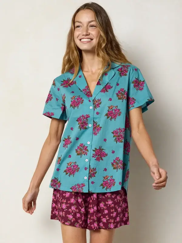 Camiseta Azul rosada algodon Pijama Small