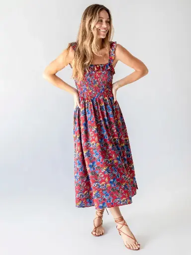 [LHDRS001760] Vestido fruncido rojo y azul de Megan S