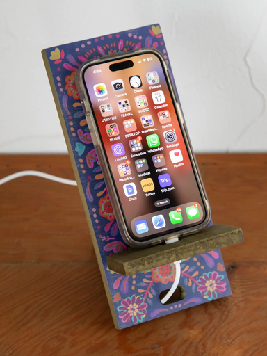 [TEC000026] Phone Stand Navy Folk Flower
