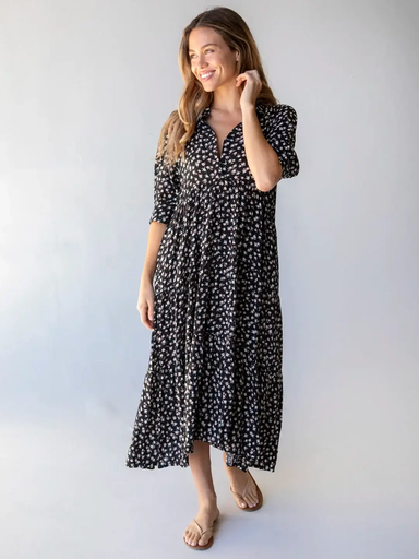 [LHDRS934] Rebecca Dress M Black Floral