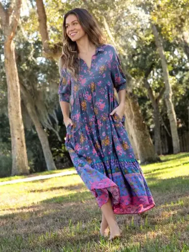 [LHDRS000800] Vestido Rebecca S con borde azul carbón
