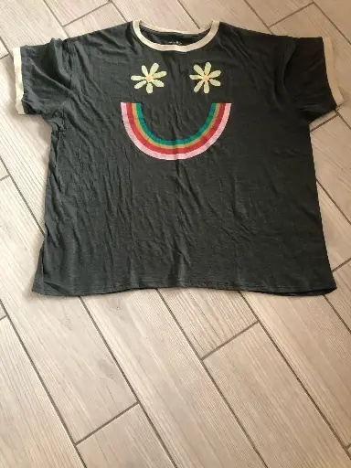 [TEE1992]  Camiseta Ringer L Charcoal Smiley