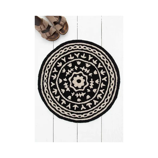 [RUG024] Round Rug Black & Cream Mandala