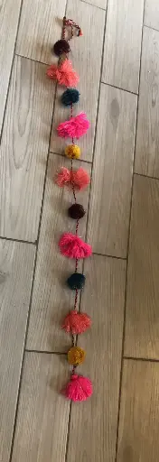 [FLG020] Guirnalda de borlas de oropel rosa y verde azulado