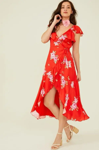 [ROJO CON MANGAS] VESTIDO ROJO CHINO