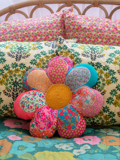 [PLW000094] Whimsy Patchwork Pillow Folk Flower