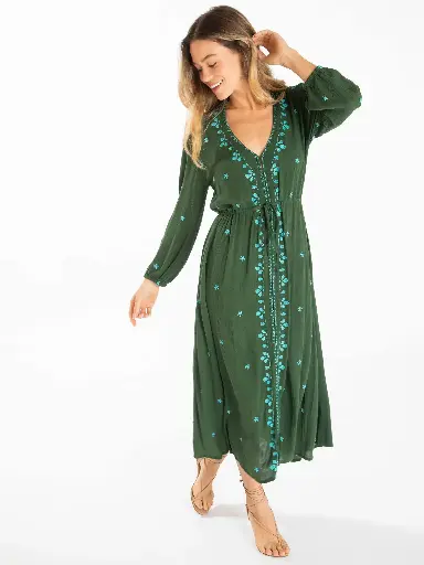 [LHDRS001380] Brae bordado midi talla S oliva