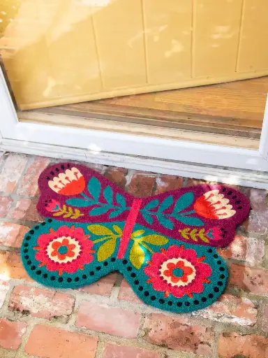 [RUG000167] Bungalow Doormat Eggplant Butterfly