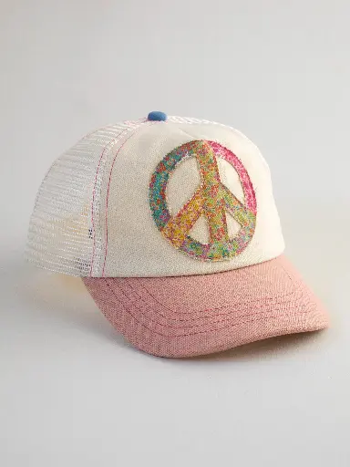 [HAT000108] Canvas Trucker Hat Peace Sign