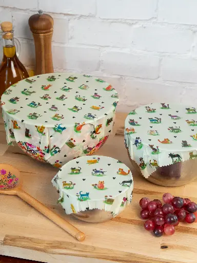[KTT000189] Beeswax Wrap Set Cream Cat
