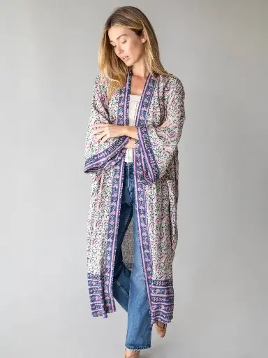 [KM000090] Camila Kimono S/M Purple Fan