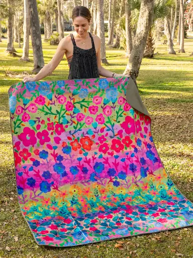 [ODA000028] XL Picnic Blanket Rainbow Floral