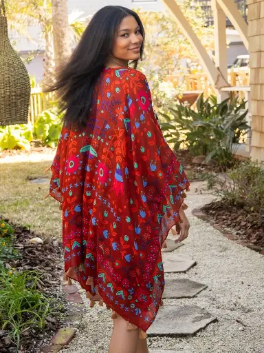 [KM000089] Kimono Soleil con borlas OS Rojo Rosa