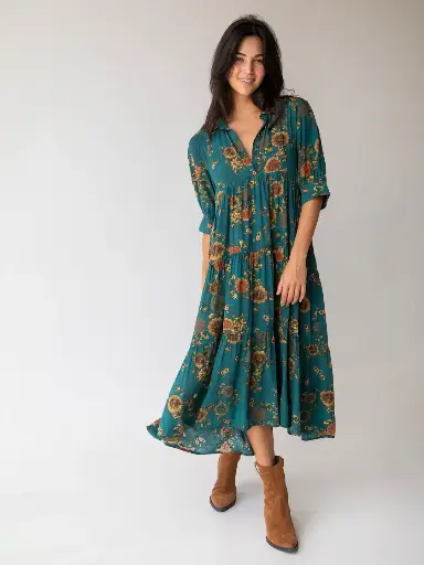[LHDRS002396] Vestido Rebecca XXL Verde Azulado Naranja