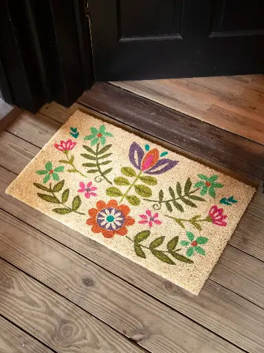 [RUG000184] Felpudo de bungalow con diseño de flores populares en color crema