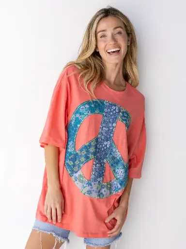 [TEE001612] Camiseta Aplique Oversize OS Coral