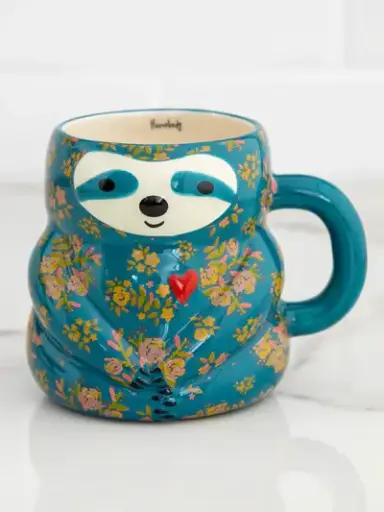 [MUG456] Taza de Oso Perozozo Azul Hecha a Mano