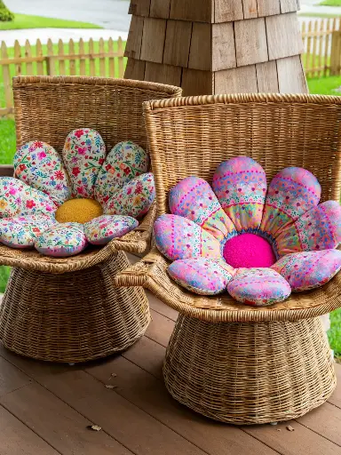 [PLW000131] Cojin de Flor XL Redondo  Rosado Reversible