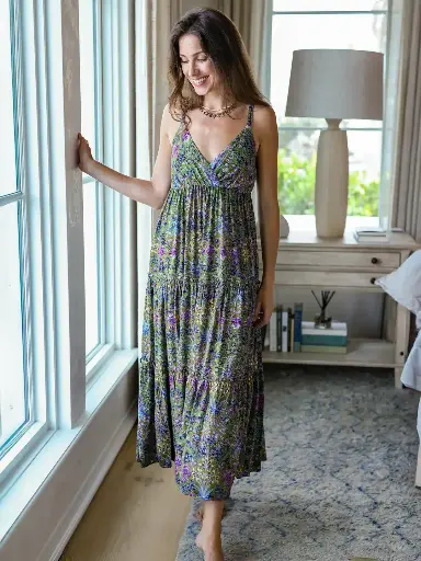 [LHDRS003041] Ella Maxi Dress M Green Purple