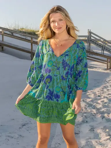 [LHDRS002938] Augusta Mini Dress Large Teal