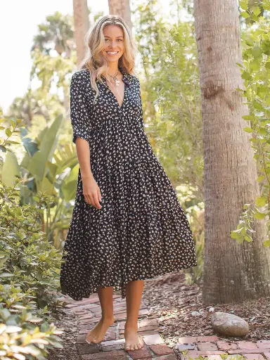 [LHDRS001424] Vestido Rebecca XXL Negro Margaritas