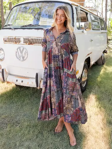 [LHDRS003086] Rebecca Dress M Azul 100% Rayon