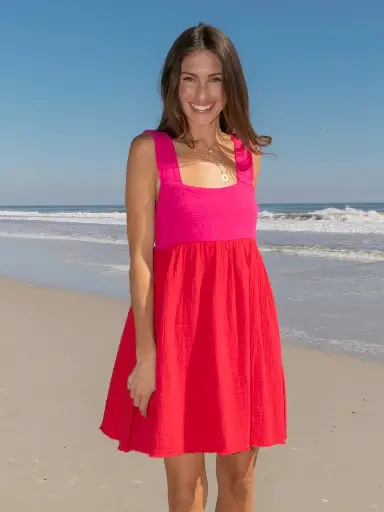 [LHDRS003114] Vestido Rojo Rosado Gaza M