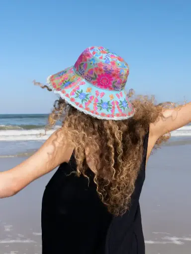 [HAT000096] Bucket Hat Pintado a mano en azul floreado