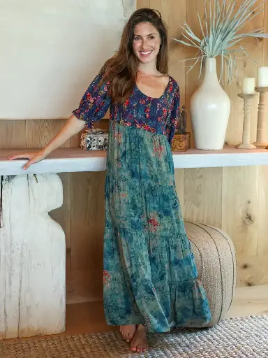 [LHDRS001236] Vestido Colette Maxi L Verde turquesa