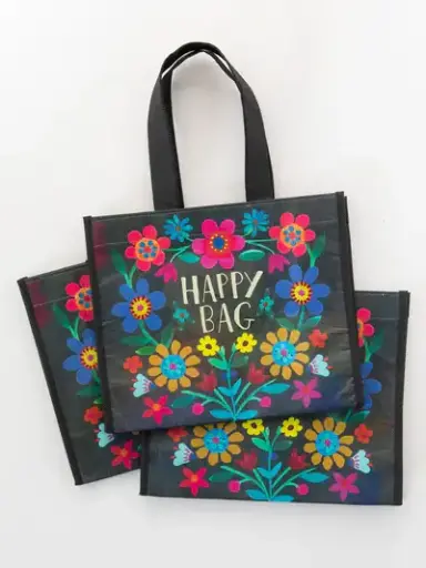 [GBAG000233] Bolsas reusables y recicladas negras Vive Feliz