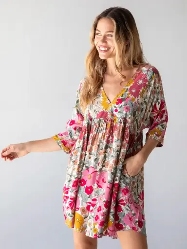 [LHDRS001799] Vestido Stella Large en rosado Vintage con mangas