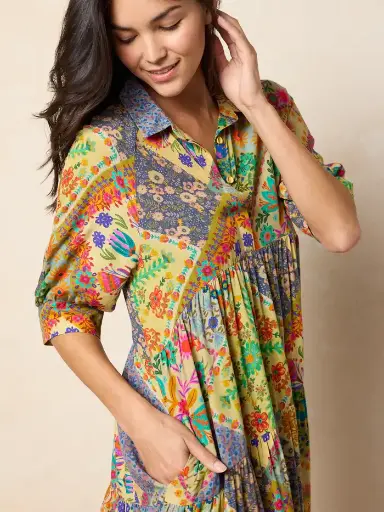 [LHDRS003362] Vestido 100%rayon Mandal M con Mangas 